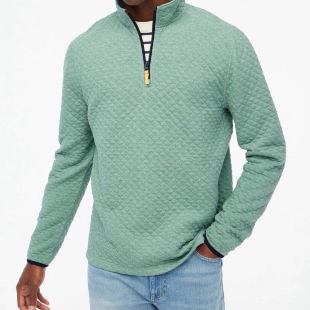 J. CREW 100% Cotton Quilted Half Zip Sweater Sweatshirt Sage Sz Small $98 NWT - Picture 1 of 6